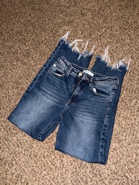 KanCan Dark Blue Frayed Hem youth Jeans